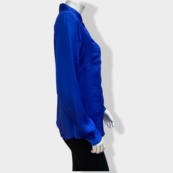 Mng by Mango Blue Satin Long Sleeve Blouse - Picture 5 of 6